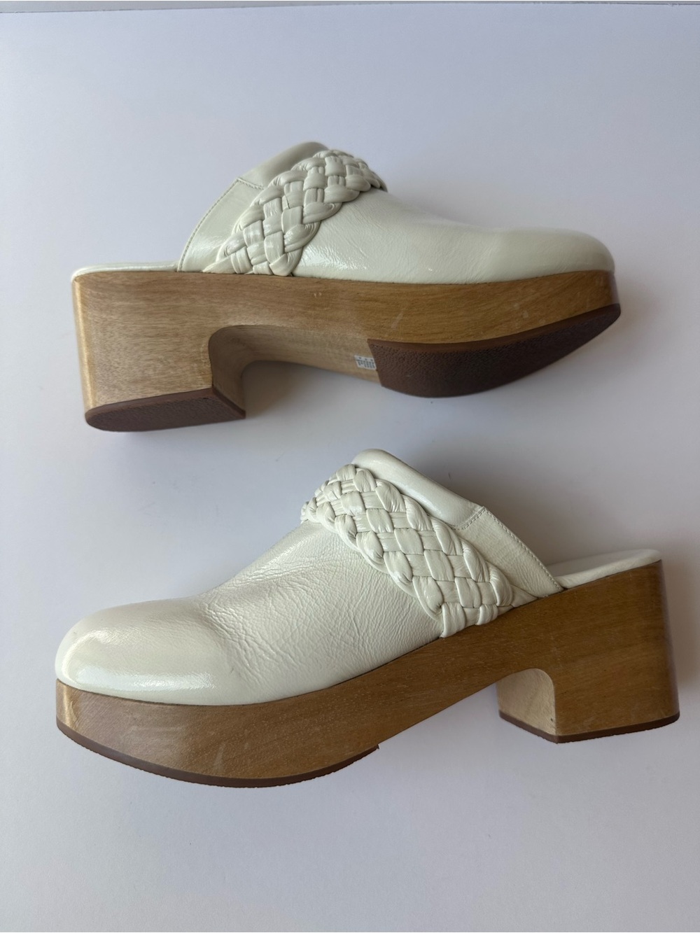 Rachel Comey White Leather Braided Mule Clogs Wood Platform Chunky Heel EU 39